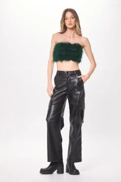 Online Green Feather Crop Top All Tops