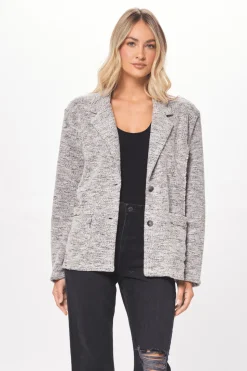 Cheap Grey & Black Oversized Textured Knit Blazer All Tops