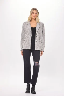 Cheap Grey & Black Oversized Textured Knit Blazer All Tops