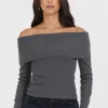 Sale Heather Charcoal Off Shoulder Sweater All Tops|Sweaters