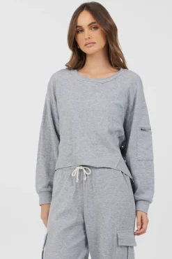 Hot Heather Grey Bounded Textured Jersey Utility Crewneck All Tops|Hoodies