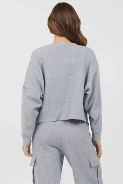 Hot Heather Grey Bounded Textured Jersey Utility Crewneck All Tops|Hoodies