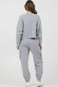 Hot Heather Grey Bounded Textured Jersey Utility Crewneck All Tops|Hoodies