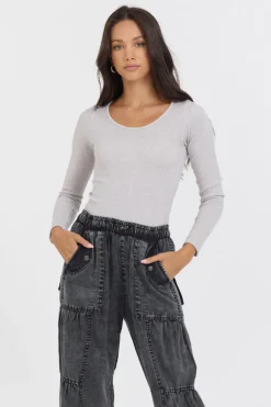Outlet Heather Grey Seamless Long Sleeve Tee All Tops