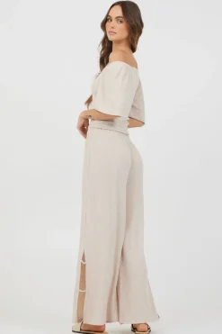 Cheap Heather Oatmeal Drapey Knit Cut Out Pants All Bottoms