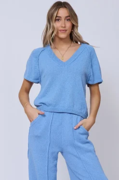 Fashion Hightide Blue Relaxed Rib Knit Top All Tops