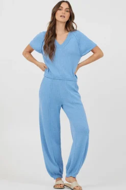 Fashion Hightide Blue Relaxed Rib Knit Top All Tops