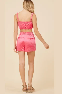 Cheap Hot Pink Heavy Satin Bra Top All Tops|Shorts