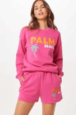 Hot Hot Pink Palm Beach Jet Setter Surf Wash Crewneck All Tops|Sweatshirts