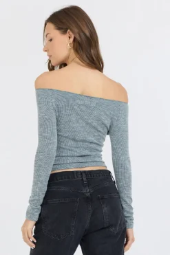 Cheap Hunter Green Fitted Off The Shoulder Top All Tops