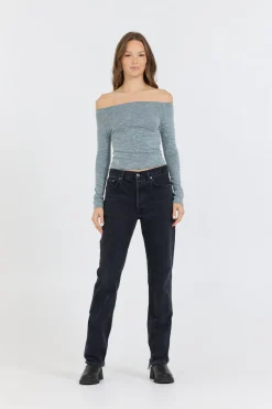 Cheap Hunter Green Fitted Off The Shoulder Top All Tops