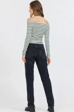 Cheap Ivory Green Fitted Off The Shoulder Top All Tops