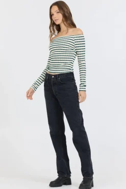 Cheap Ivory Green Fitted Off The Shoulder Top All Tops