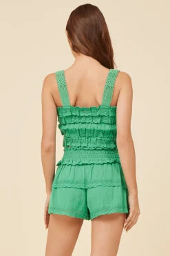 Store Kelly Green Lacey Trim Layered Tank All Tops|Tanks