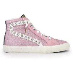 Hot KIDS WALLY HIGH - PINK GLITTER Kids High Tops|Kids Sneakers