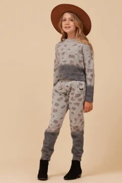 Fashion Large Leopard Print Dip Dye Crewneck Kids Kids Tops