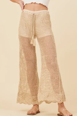Store Natural W/ Gold Lurex Crochet Scalloped Pants All Bottoms