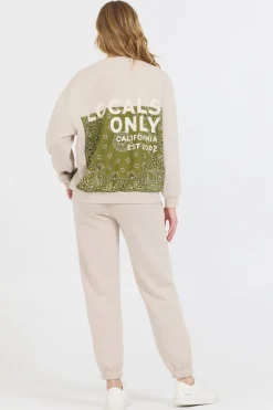 New Neutral Taupe/ Olive/ Tan Bandana Patch Jogger Joggers