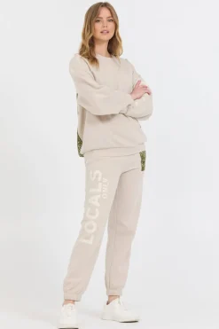 Cheap Neutral Taupe/ Olive/ Tan Bandana Patch Crewneck All Tops