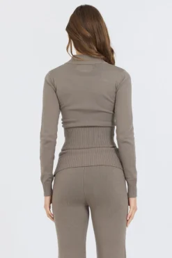 Hot Olive Grey Slim Fit Knit Quarter Zip All Tops|Sweaters