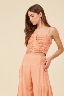 Sale Peach Cotton Voille Front Button Tank All Tops|Tanks