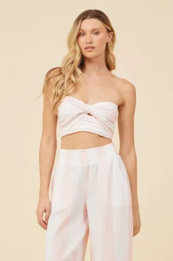 Online Pink & White Cabana Stripe Gauze Bandeau Crop Top All Tops