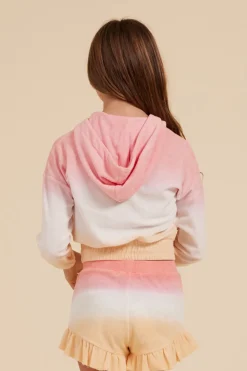 Clearance Pink/White/Orange Tie Dye Terry Cloth Elastic Bottom Hoodie Kids Hoodies|Kids Tops
