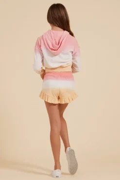 New Pink/White/Orange Tie Dye Terry Cloth Elastic Waist Ruffle Short Kids Kids Bottoms
