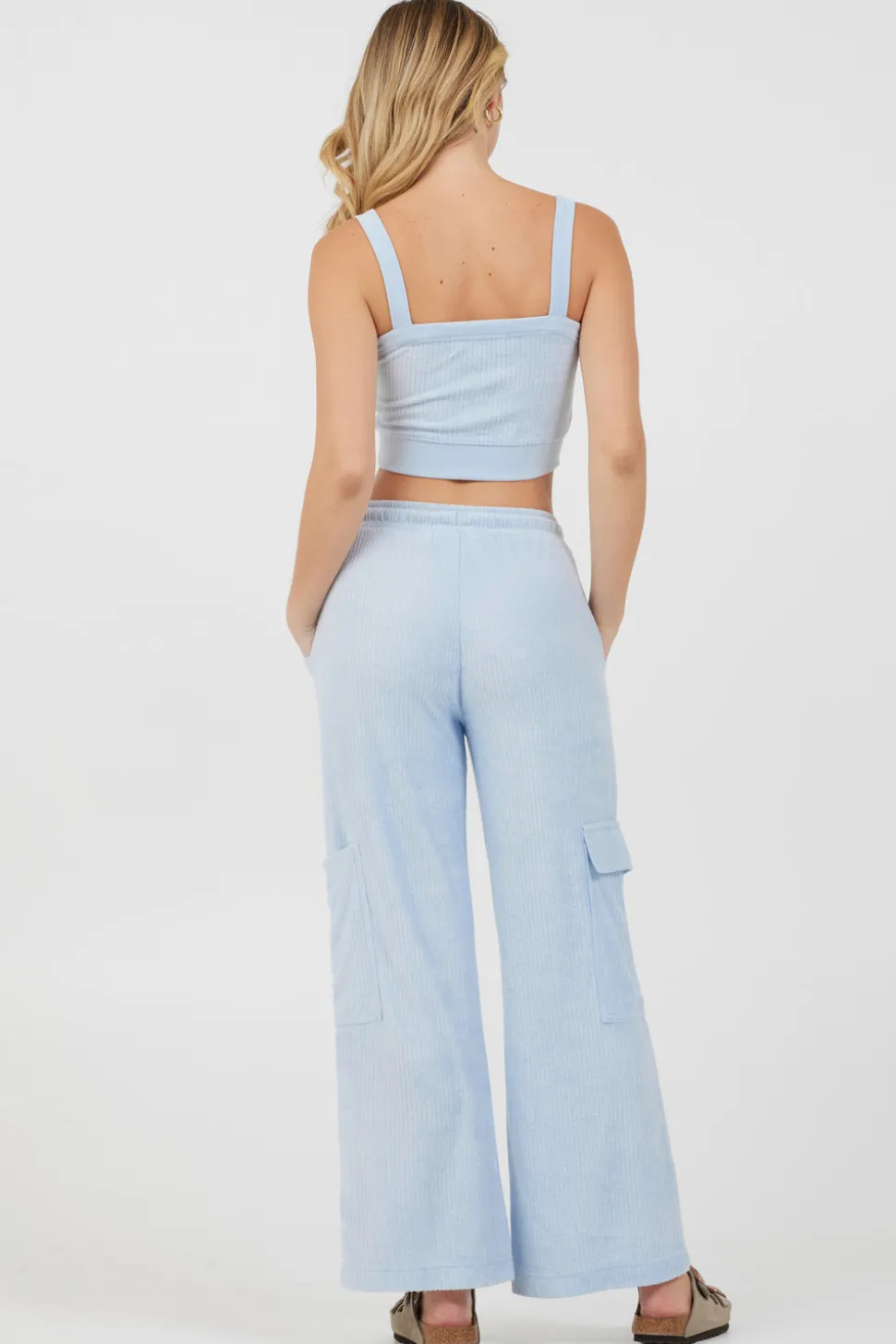 Cheap Powder Blue Cord Terry Cargo Pants All Bottoms