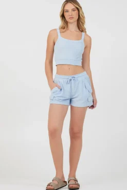 Clearance Powder Blue Cord Terry Tank All Tops|Tanks