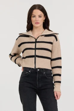 Shop Puddle W/ Black Stripe Double Zip Sweater All Tops|Sweaters