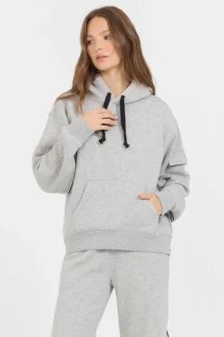 Sale Pure Grey Contrast Black Zipper Hoodie All Tops|Hoodies