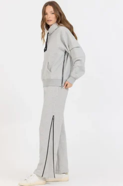 Sale Pure Grey Contrast Black Zipper Hoodie All Tops|Hoodies
