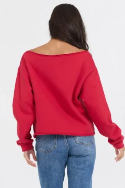 Cheap Red Off Shoulder Graphic Top All Tops