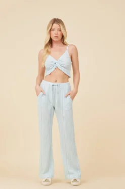Best Sale Soft Blue W/ Mixed Stripes Textured Cropped Tank All Tops|Tanks