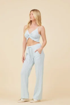 Best Sale Soft Blue W/ Mixed Stripes Textured Cropped Tank All Tops|Tanks