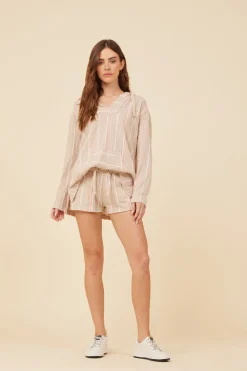 Discount Soft Tan W/ Mixed Stripes Textured Short All Bottoms|Shorts