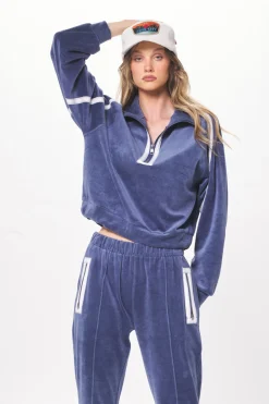 Cheap Space Blue Brushed Corduroy Quarter Zip All Tops|Sweaters