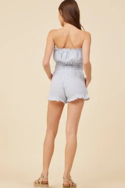 Cheap Spring Blue Gauze Smocked Tube Top All Tops