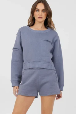 Store Storm Blue Essential Fleece Crewneck All Tops|Hoodies