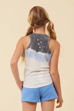 Sale Summer Blue/White/Charcoal Tie Dye Tank W/ Embroidered Stars Kids Kids Tops|Kids Tie Dye