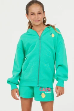 Outlet Surf Green Oversized Capri Zip Up Hoodie Kids Hoodies|Kids Tops