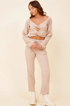 Best Sale Taupe Double Twist Ribbed Long Sleeve Top All Tops