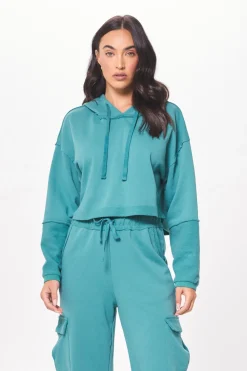 Shop Teal Green Terry Cargo Fleece Hoodie All Tops|Hoodies