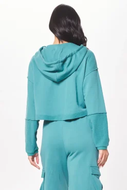 Shop Teal Green Terry Cargo Fleece Hoodie All Tops|Hoodies