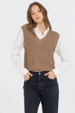 Store Toffee W/ White Twofer Cropped Sweater Vest All Tops|Sweaters