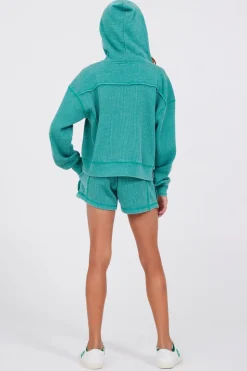 Best Sale Vintage Green Thermal Zip Hoodie Kids Hoodies|Kids Tops