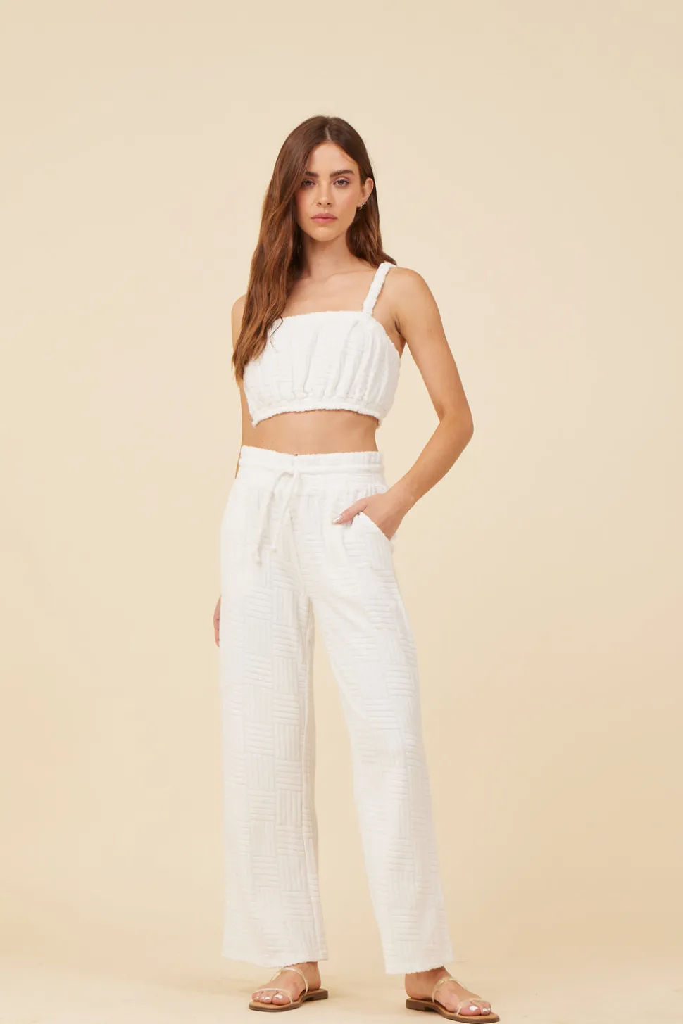 New Warm White Corded Terry Cropped Tank All Tops