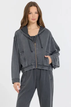 Best Sale Washed Charcoal Garment Dye French Terry Zip Up Hoodie All Tops|Hoodies