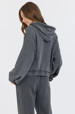 Best Sale Washed Charcoal Garment Dye French Terry Zip Up Hoodie All Tops|Hoodies
